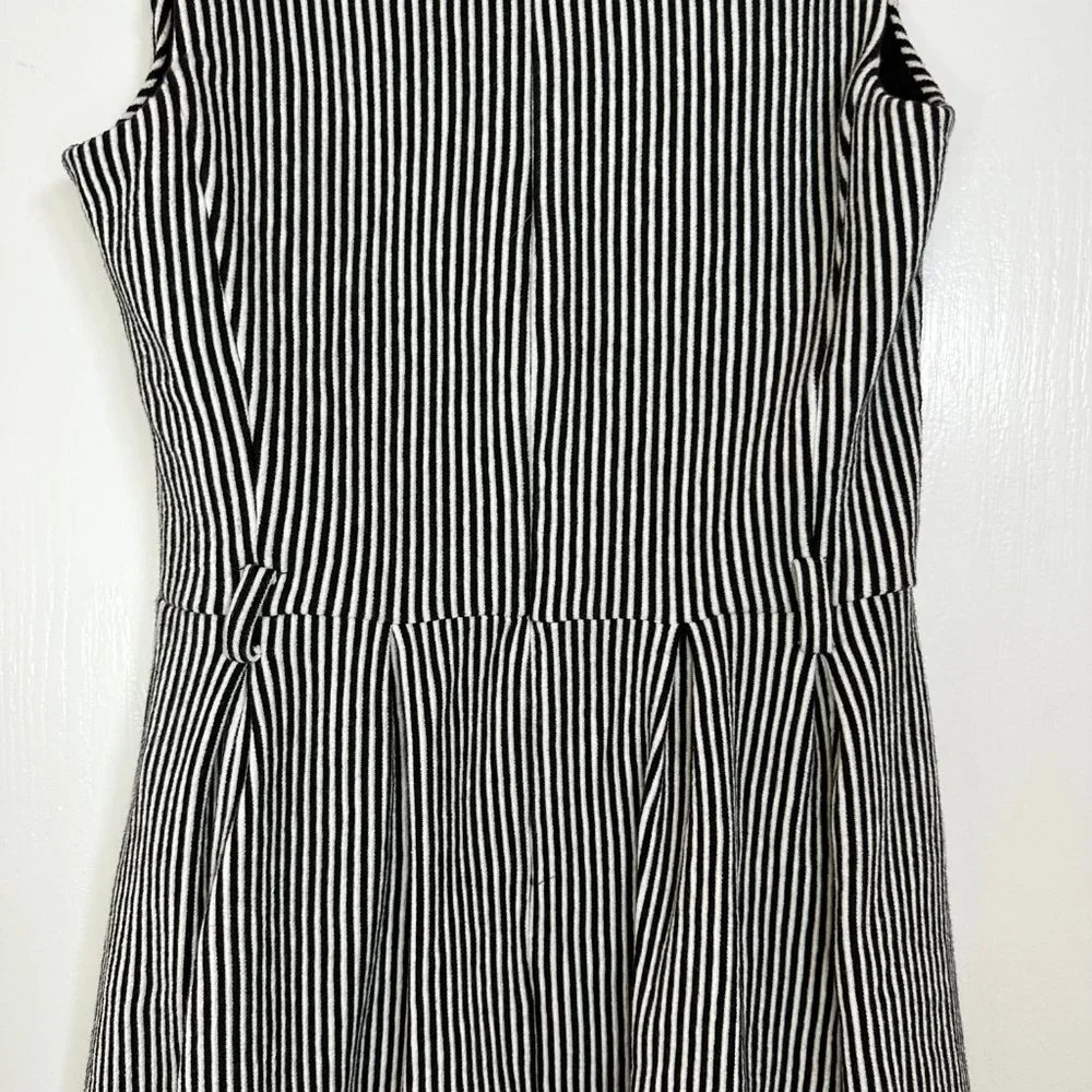 Fit & Flare Black & White Striped Tank Dress with Pockets 4
